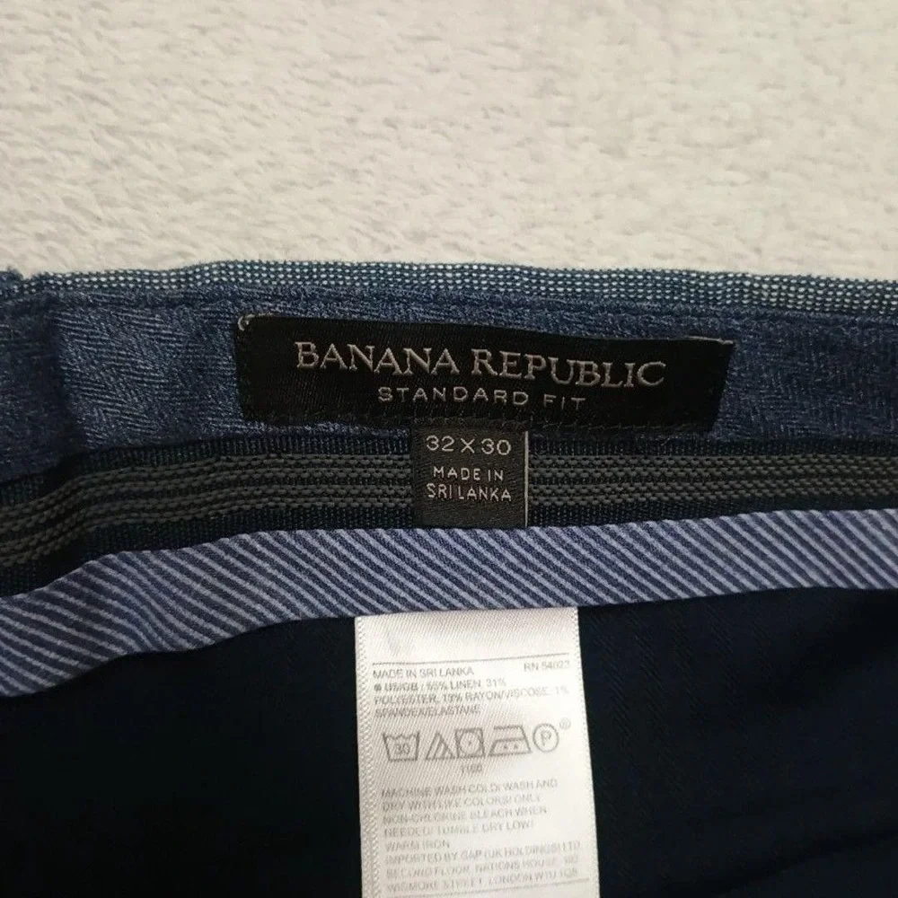 Banana Republic Pants Mens 32x30 Blue Chambray Linen Blend Dress Flat Front Work